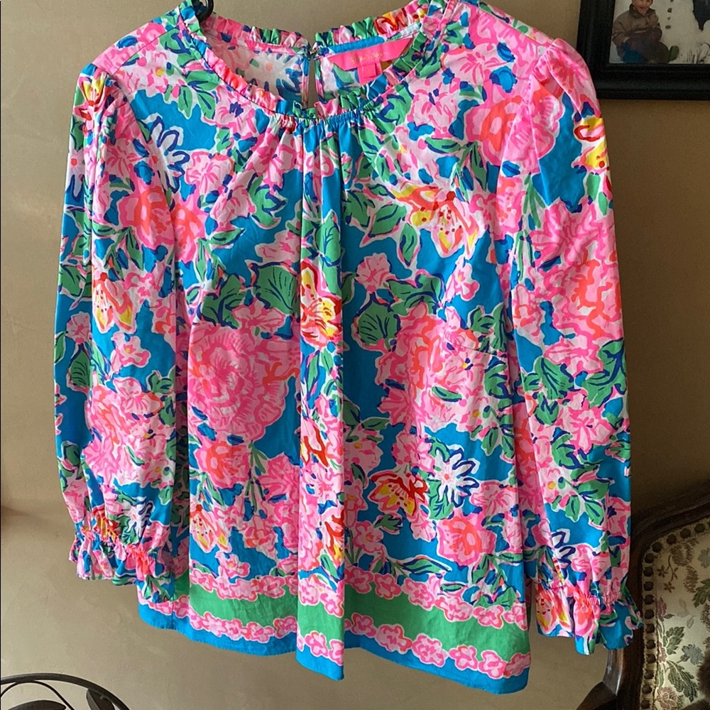Lilly Pulitzer Pink and Blue Blouse with Peter Pan Collar